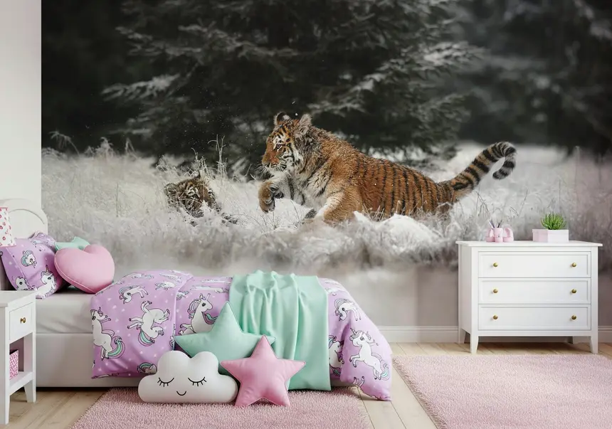 Winter Play: Tiger Cubs Wall Mural -2194650