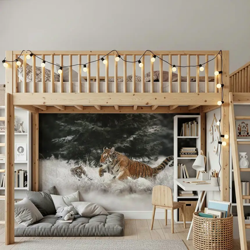 Winter Play: Tiger Cubs Wall Mural -2194650