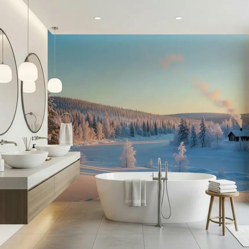 Winter's Light Cabin Wall Mural