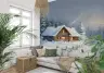 Enchanting Snowy Forest Log Cabin Wall Mural 7