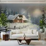Enchanting Snowy Forest Log Cabin Wall Mural 8