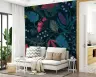 Vibrant Stylized Botanical Forest Wall Mural with Birds 8