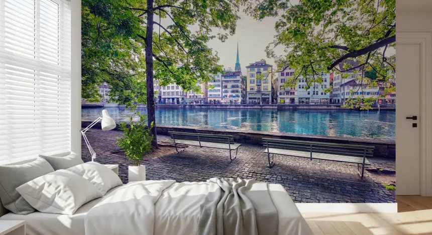 Zurich River Scene Wall Mural