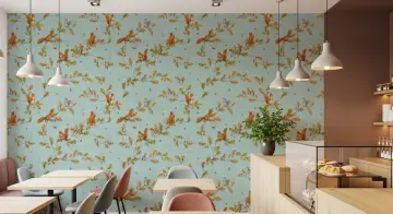 Squirrel and Oak Leaf Pattern Wallpaper
