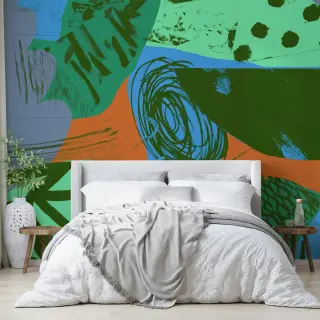 Emerald Ocean Terracotta Abstract Swirls Wall Mural