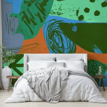 Emerald Ocean Terracotta Abstract Swirls Wall Mural