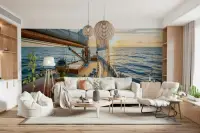 Sailing Yacht at Sunset Wall Mural