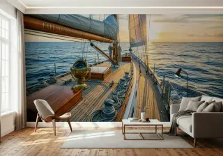 Sailing Yacht at Sunset Wall Mural
