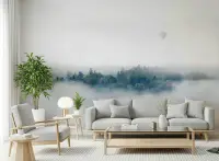 Ethereal Pale Forest Hot Air Balloon Wallpaper