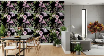 Floral Vine Black Wallpaper