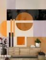 Geometric Abstract Wall Mural in Terracotta and Lilac 1