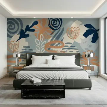 Dusty Blue Terracotta Abstract Organic Shapes Wall Mural