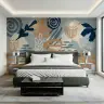Dusty Blue Terracotta Abstract Organic Shapes Wall Mural 1