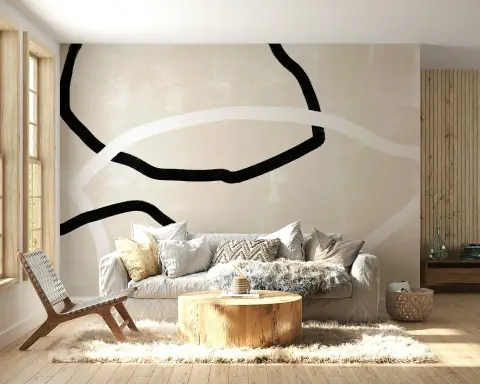 Monochrome Flowing Lines Abstract Wallpaper Mural