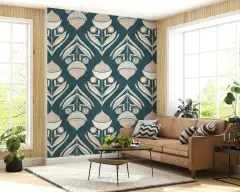 Teal Abstract Floral Wallpaper