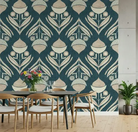 Teal Abstract Floral Wallpaper