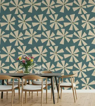 Teal Geometric Starburst Wallpaper