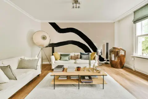 Minimalist Black Wavy Strokes Beige Wall Mural