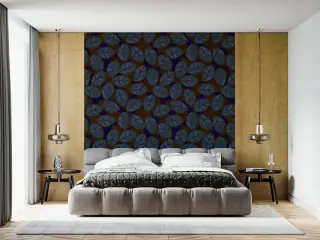 Dark Blue Leaf Pattern Wallpaper