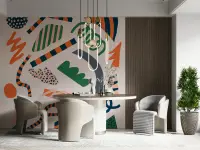 Abstract Shape Collage Orange Navy Green Wallpaper Mural