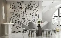 Flowing Abstract Faces Contour Line Wallpaper