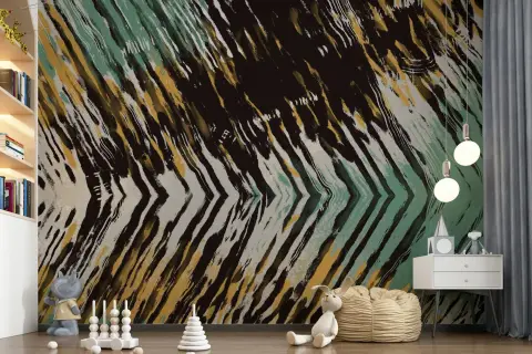 Dynamic Tiger Stripe Chevron Brushstroke Wallpaper Mural