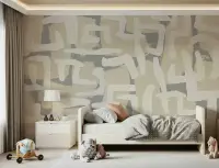 Muted Beige Grey Organic Forms Abstract Wallpaper Mural