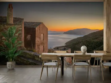 Coastal Village Sunset Wall Mural