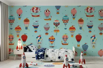Whimsical Sky Balloon Voyage Kids Wallpaper