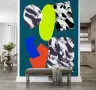 Dynamic Teal Brushstroke Abstract Geometric Shapes Wallpaper Mural 3