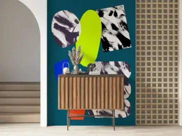 Dynamic Teal Brushstroke Abstract Geometric Shapes Wallpaper Mural