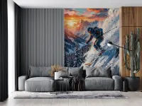 Skiing Mountain Sunset Wall Mural
