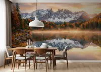 Misty Autumn Mountain Lake Deer Woodland Wallpaper