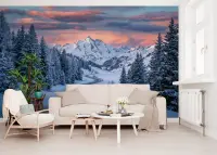 Snowy Mountain Road Sunset Wall Mural