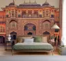 Terracotta Blue Ornate Rajasthani Palace Facade Wallpaper 4