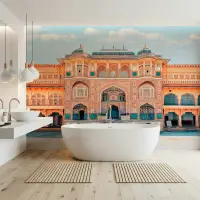 Amber Palace Regal Facade Teal Accents Wallpaper Mural