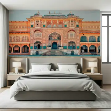 Amber Palace Regal Facade Teal Accents Wallpaper Mural