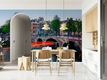 Twilight Amsterdam Canal Bridge Light Streaks Wallpaper