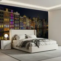 Amsterdam Canal Houses Night Wall Mural