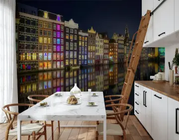 Amsterdam Canal Houses Night Wall Mural