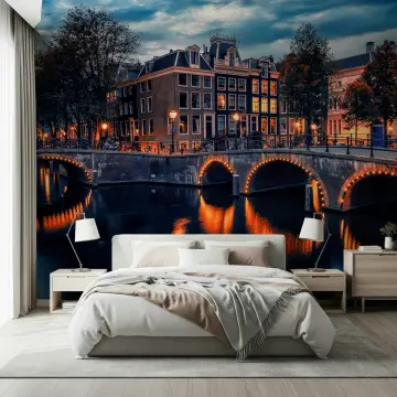 Amsterdam Canal Night Wall Mural