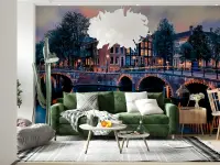 Serene Amsterdam Canal Bridge Twilight Wallpaper Mural