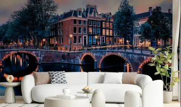 Serene Amsterdam Canal Bridge Twilight Wallpaper Mural