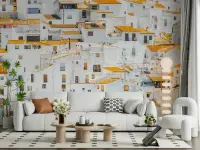 Whitewashed Village Hillside Wall Mural
