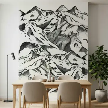 Monochrome Mountain Range Wall Mural
