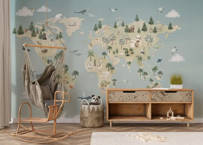 Animal Atlas Blue Wall Mural