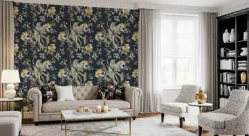 Dark Floral Bird and Blossom Wallpaper