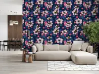 Floral Apple Blossom Wallpaper on Navy