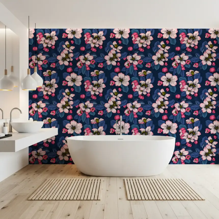Apple Blossom on Dark Blue Wallpaper