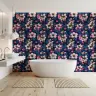 Dark Blue Floral Wallpaper with Pink Blossoms 2
